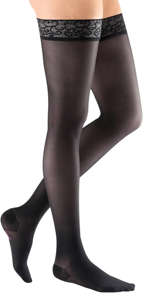 MEDI Sheer & Soft Thigh Highs Silicone Lace Band 8-15mmHg (Ebony) Size: C