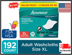 Assurance Premium Disposable Washcloths Pre-Moistened Body Wipes, XL, 192 Count
