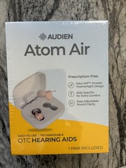 ***OTC Audien Atom Air ITE Hearing Aids, Rechargeable Pair w/ Charging Case