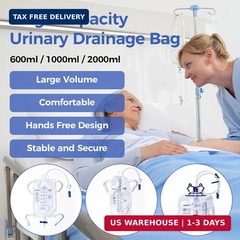 5 Pack Urinary Drainage Bag, 2000mL Anti-Reflux Catheter Bag with Drainage Tube,