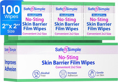 Safe n‘ Simple Skin Barrier Wipes No-Sting – 2″ x 2″ – 100 Count – Alcohol-Free