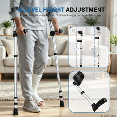 Forearm Crutches for Adults, Lightweight Aluminum Walking Crutches with 15-Level