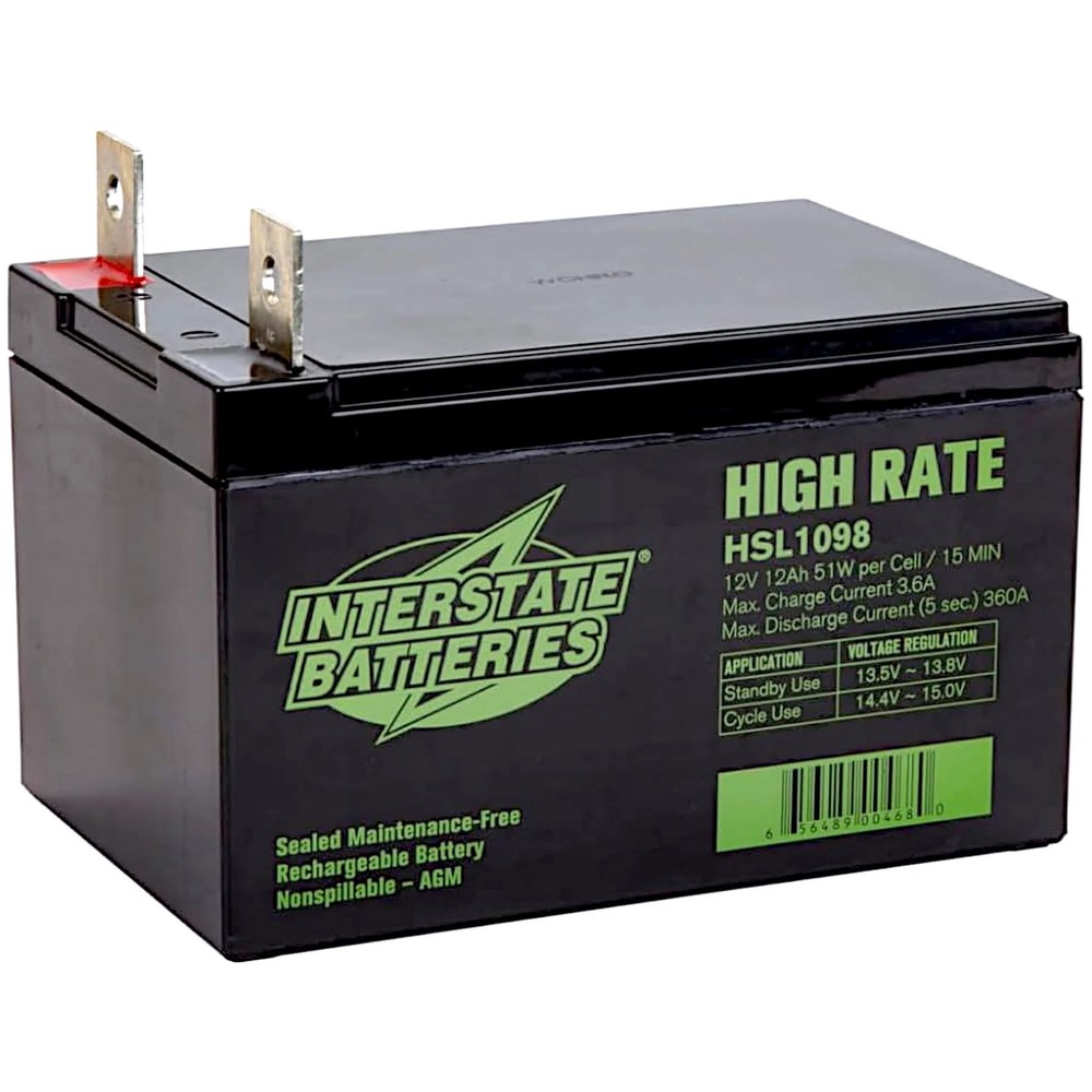 Interstate Batteries HSL1098 12V 12AH SLA AGM VRLA Battery Nut & Bolt