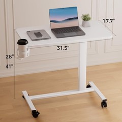 Adjustable Overbed Bedside Table with Lockable Wheels, Pneumatic Mobile Stand…
