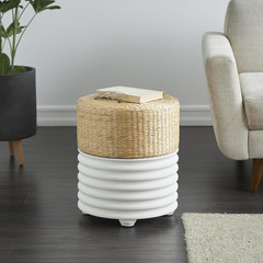 Handmade Geometric Wooden Accent Table with Seagrass Top, 15″x15″x18