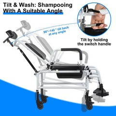Shower Chair with Wheels, Adult Bedside Commode Chair with Headrest
