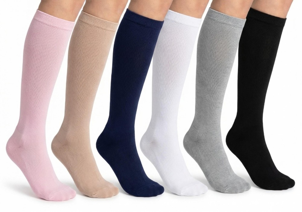 New COMPRESSION SOCKS 6 PAIRS Unisex L / XL Circulation Support Multi Color Pack
