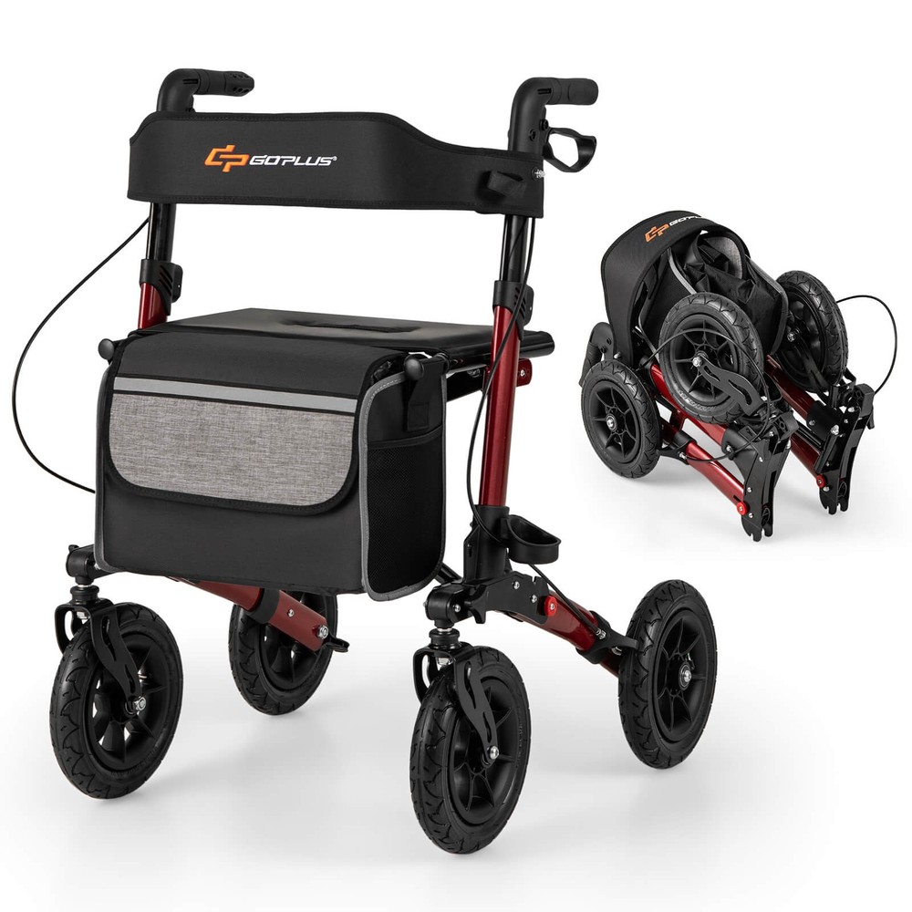 Walker for Seniors Folding Rollator Walker w/9″ Pneumatic Tires for All Terrain