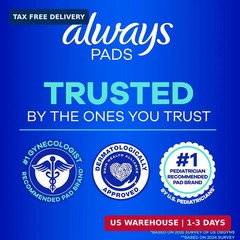 Always Ultra Thin Feminine Pads with Wings for Women, Size 1, Regular Absorbency
