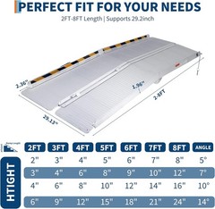 2/3/4/5/6/7/8 FT Folding Aluminum Wheelchair Ramp Mobility Ramp 600 lbs Non-Slip