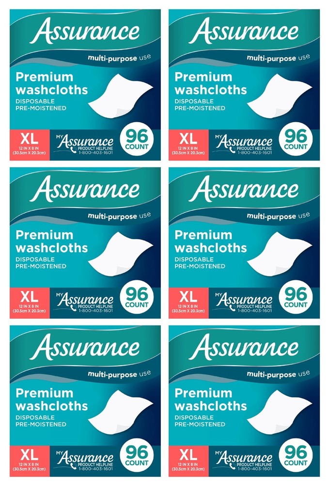 576 Count Assurance Premium EXTRA LARGE Disposable Washcloths Wipes XL (6x 96)