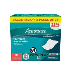 Assurance Disposable and Pre-Moistened Premium XL Washcloths for Adults, 192 ct