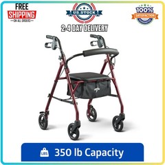 Medline Steel Rollator Walker with Seat, Foldable, Burgundy