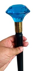 Victorian Style Cobalt Acrylic Crystal Blue Cut Glass Handle Walking Stick