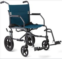 Medline Durable Folding Steel Transport Wheelchair Gray Frame Microban Teal