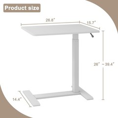 26″ Overbed Table with Hidden Wheels Pneumatic Adjustable End Table