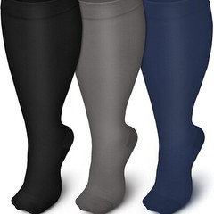 3 Pairs Unisex Plus Size Wide Calf Compression Socks 15-20mmHg Knee High Support