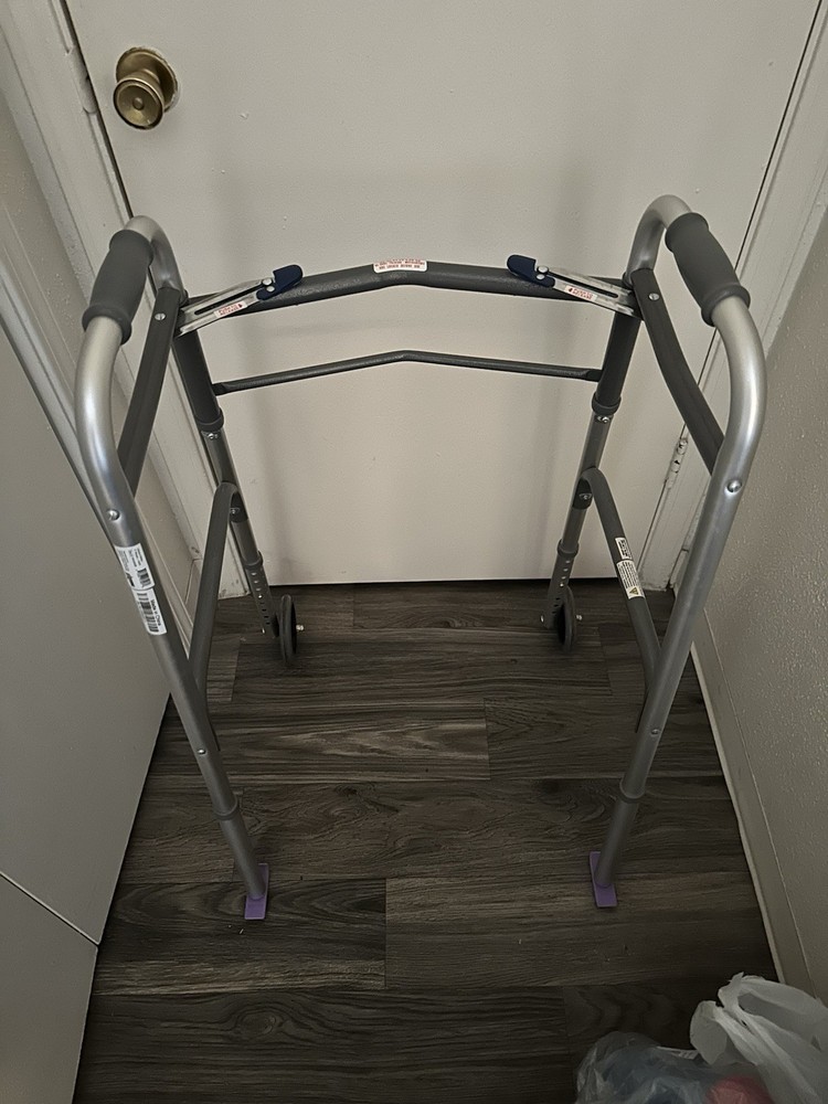 Foldable Adjustable Height 2-Wheel Walking Frame Walker, Indoor, Gray