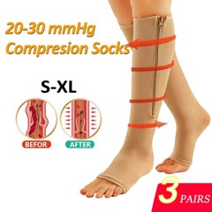 3Pair Zipper Compression Socks Support Stockings Unisex Leg Calf Pressure Socks