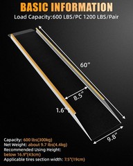 Aluminum Shed Ramp 60in Load Capacity 600 lbs for Motorcycle Bicycle Scooter