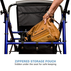 Lumex Height-Adjustable Rollator with Seat for Seniors – Blue Rolling Walker