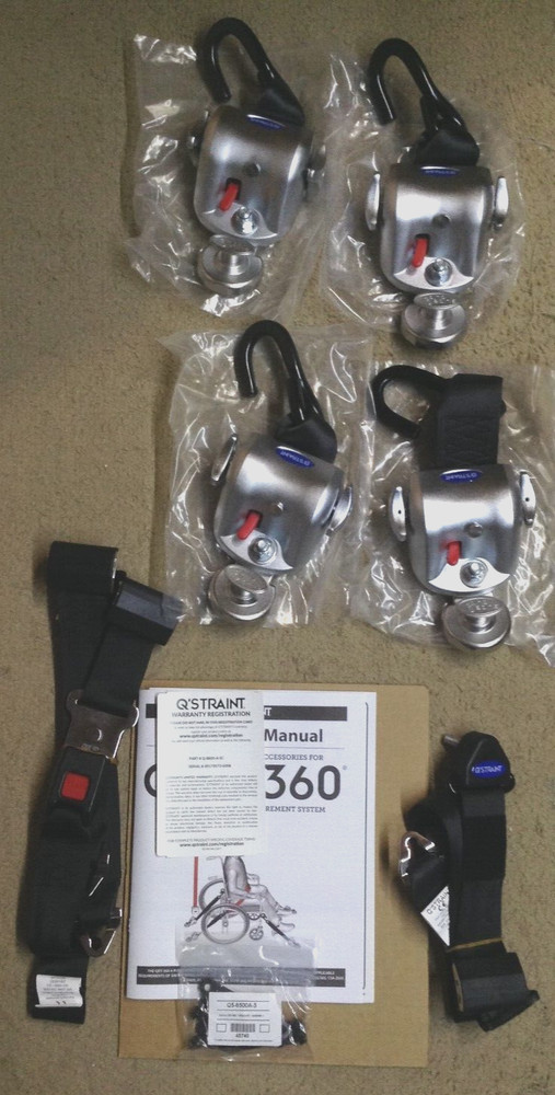 QSTRAINT SLIDE-N-CLICK KIT QRT360 RETRACTORS Q-8600-A-SC w/ LAP & SHOULDER BELT