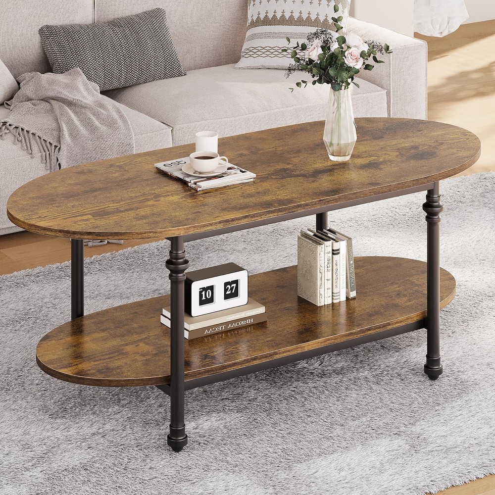 Garveehome Oval Coffee Brown Table Unique Tea Table 47.2 Cocktail Table Storage