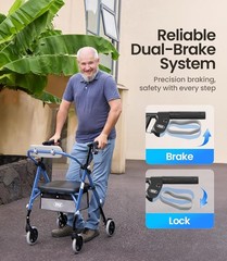 Foldable Rollator Walker for Seniors – 380 lbs Capacity, Ergo Backrest & Seat