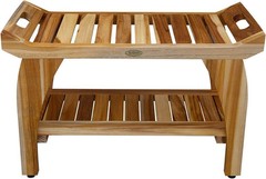 Solid Teak Shower Bench w/Shelf Arms Scandinavian Vibe Bath Spa Safety Seat 24″
