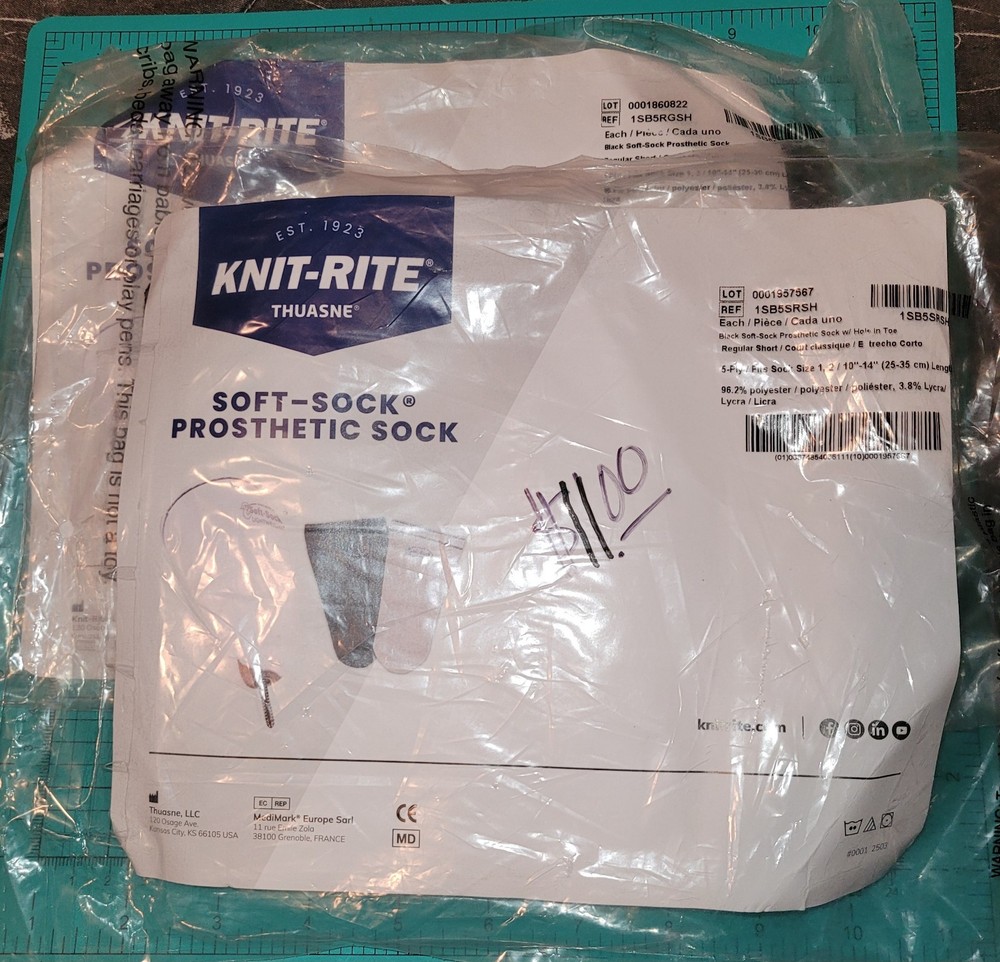 2 knit-rite soft sock prosthetic sock 1SB5SRSH Black