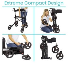 FOLDABLE TALL ROLLATOR SERIES T, 35″-40″, ALUMINUM, 300LBS, BLUE FDA VIVE HEALTH
