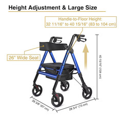 Yescom Rollator w/Seat – Upright Bariatric Walker w/8″ wheels- 18″x16″ Seat Blue