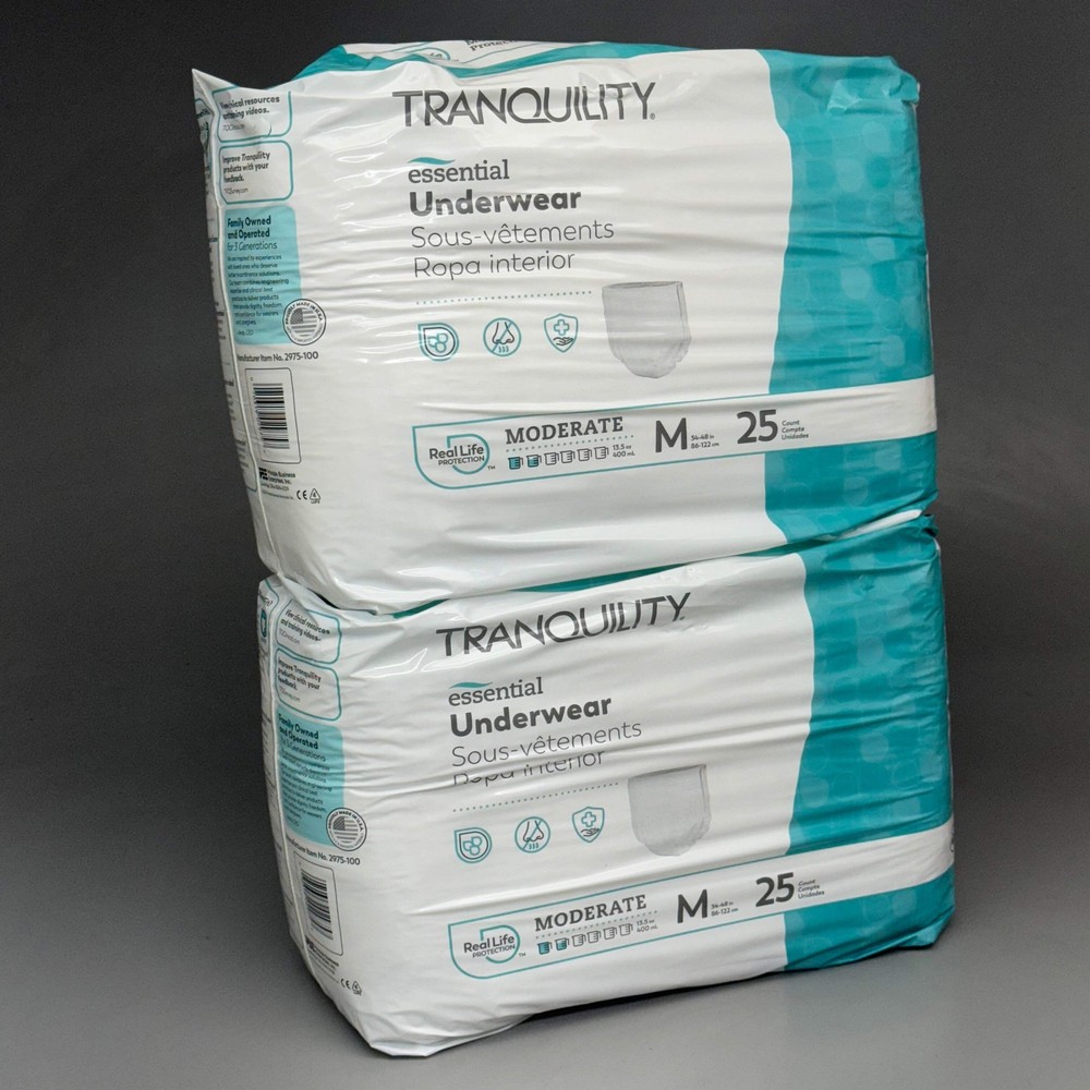 TRANQUILITY 2PK of 25 Essential Underwear – Heavy Medium (34-48in) White