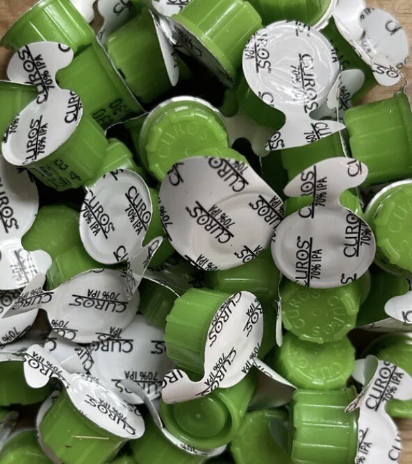 Green Curos Caps. Port, Picc, IV Protectors For Needless Valves. Lot Of 25