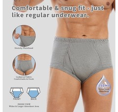 ShieldEase Washable Incontinence Underwear For Men L Burgundy Gray