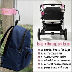 MZTUE Walker Hook for Bags, Premium Stroller Hooks with Anti-Snag & Pink