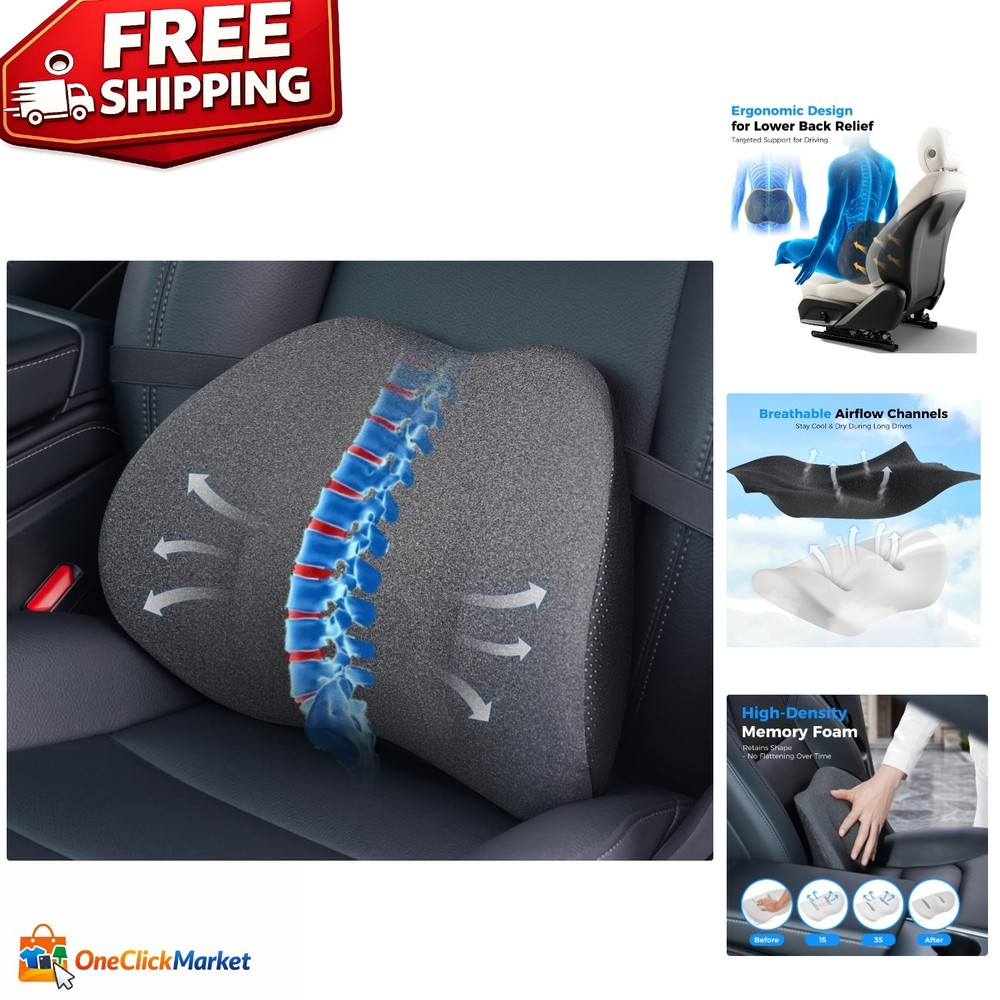 Ergonomic Memory Foam Lumbar Support Pillow for Car & Office, Dark Grey 15.35″
