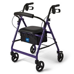Medline Aluminum Rollator Walker with Seat, Purple, 250 lb. Weight Capacity, Lig