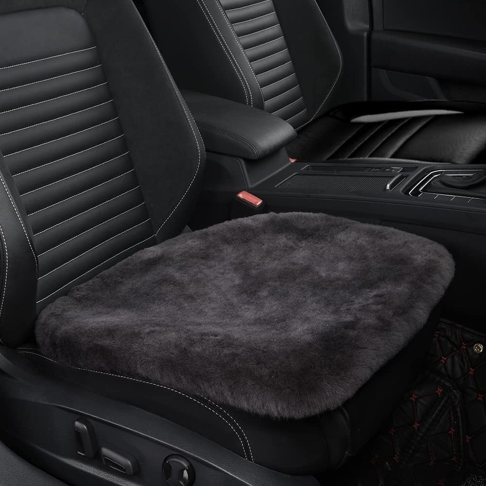 Sheepskin Auto Seat Pad – Soft Wool Cover, Breathable, Universal Fit, Dark Grey