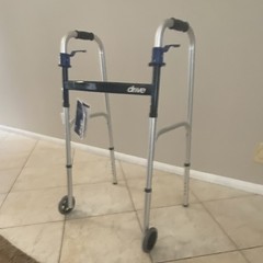 Drive 2-Wheel Aluminum Walking Frame, Adjustable Height, 300 lb, Silver/Blue