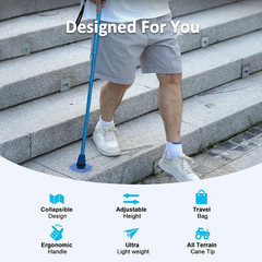 All Terrain Walking Cane for Men Women Lightweight Adjustable Shock Absorbing
