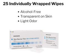McKesson No Sting Skin Barrier Wipe 2-2/5 X 2-2/5 Inch Sterile 176-5728 25 Ct