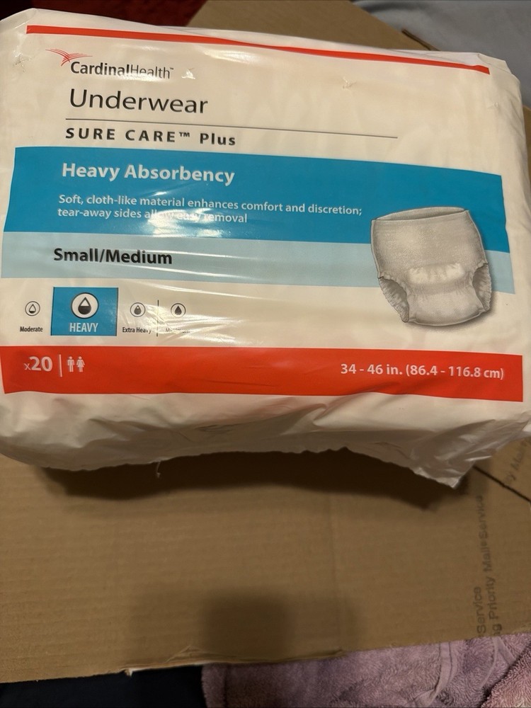 Cardinal Health Underwear 20 count SURE CARE Plus Heavy Absorbency S/M (34″-46″)