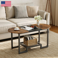 Hoobro Coffee Table Oval Small Coffee Table 2-Tier Storage Shelf Narrow Modern
