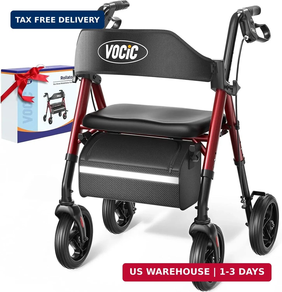 VOCIC Walkers for Seniors, Z21 Rollator Walker with Seat Supports 350lb, 8″ Big