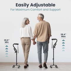 Quad Cane 300LB Adjustable 29.5″-38.4″ Height – 4 Pronged Base for Stability