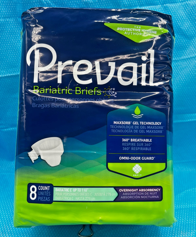 Prevail Bariatric Maxsorb Incontinence Brief, Size C Up To 110″ 4 Bags of 8