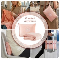 PEUJEW Travel Blanket, Soft 2-in-1 Airplane 65×40 in, Peachy Pink