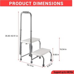Senior Step Stool with Handle, Heavy Duty 2-Step Non-Slip Platform,440lb Support