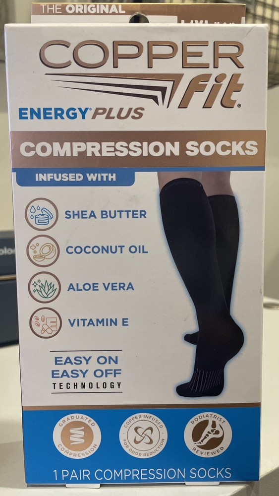 Copper Fit Energy Plus Compression Socks L/XL, 1 PAIR M 9-12/W 10-13